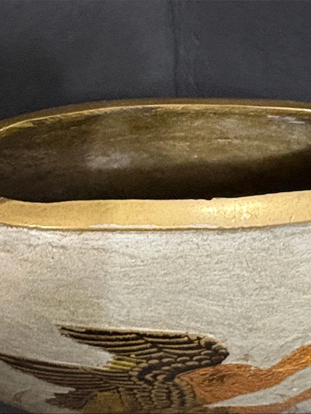 Vintage Brass Vase Geese Waterfowl Etched Enamel Cloisonne Style